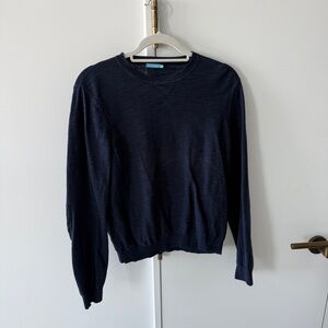 J. McLaughlin Navy Blue Crewneck Linen Cotton Blend Sweater with Elbow Patches
